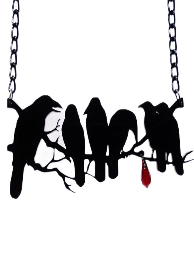 Vintage Gothic Black Crow Necklace Big Red Black Crystal Raven Birds Pendant Necklace Murder of Crows Neck Dark Punk Style Crow Flying Animal Necklace Gothic Jewelry Halloween Party Costume Jewelry for Women (Black)